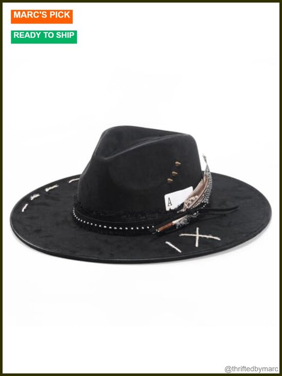Wide Brim Fedora Hat Polyester Blend Suede Adjustable Unisex main image 4